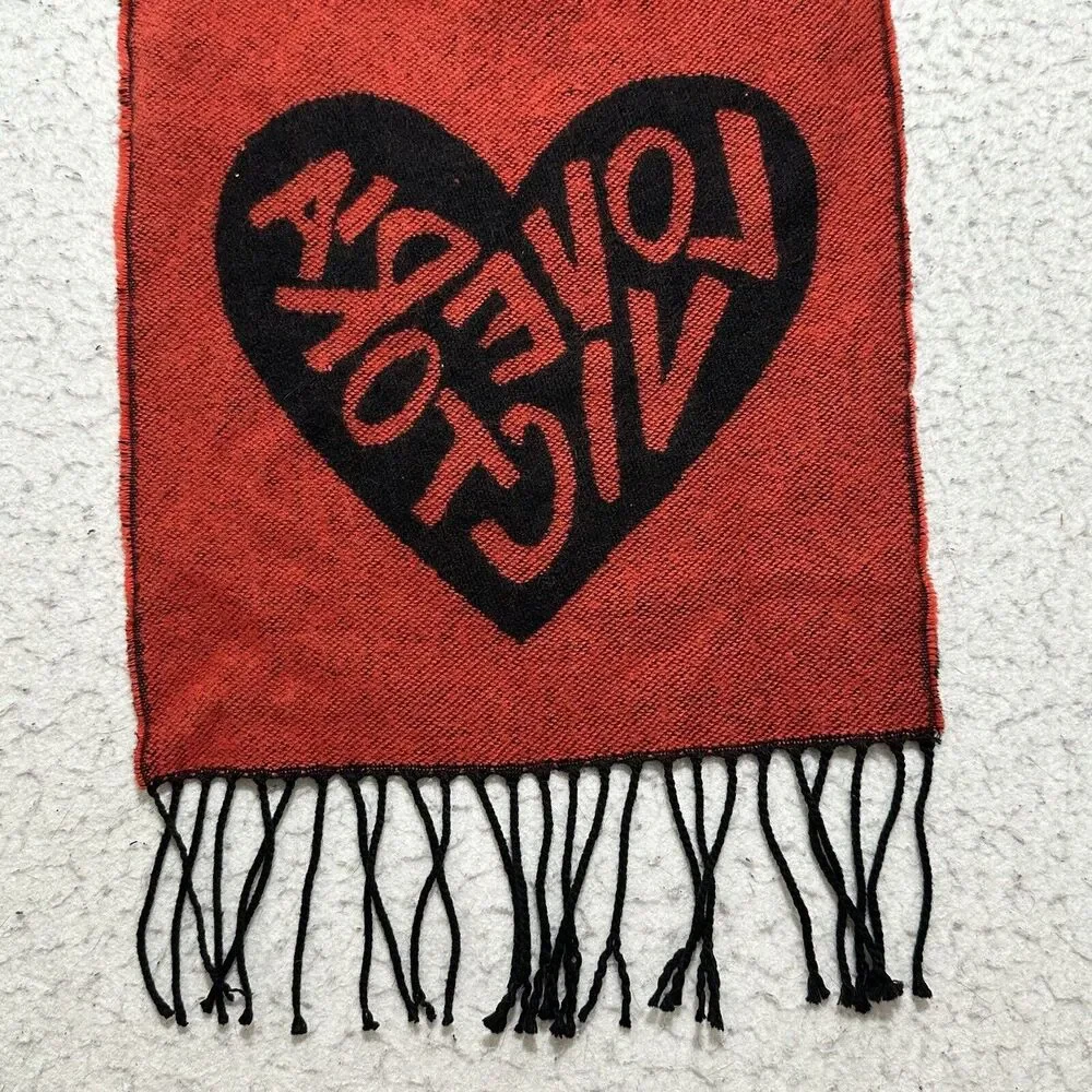 Victoria's Secret Winter Angel Collection Heart Scarf Acrylic Red Pink Black 80" - Picture 9 of 11
